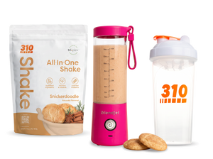 310 Blend & Go — Snickerdoodle All-In-One Shake, BlendJet 2 in Hot Pink, and 310 shaker cup