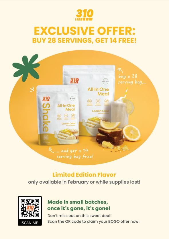 A postcard Insert featuring the Buy 28 Servings, Get 14 Free, a limited edition offer.