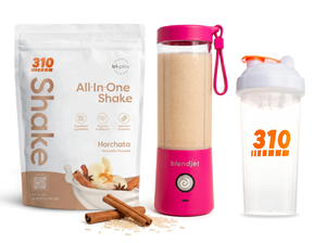 310 Blend & Go — Horchata All-In-One Shake, BlendJet 2 in Hot Pink, and 310 shaker cup