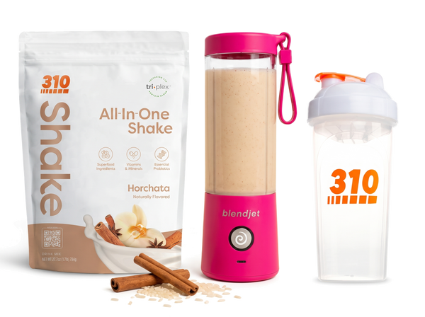 310 Blend & Go — Horchata All-In-One Shake, BlendJet 2 in Hot Pink, and 310 shaker cup