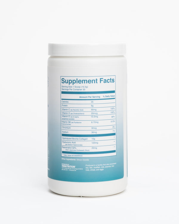 unflavored collagen peptides supplement facts at the back of the tub