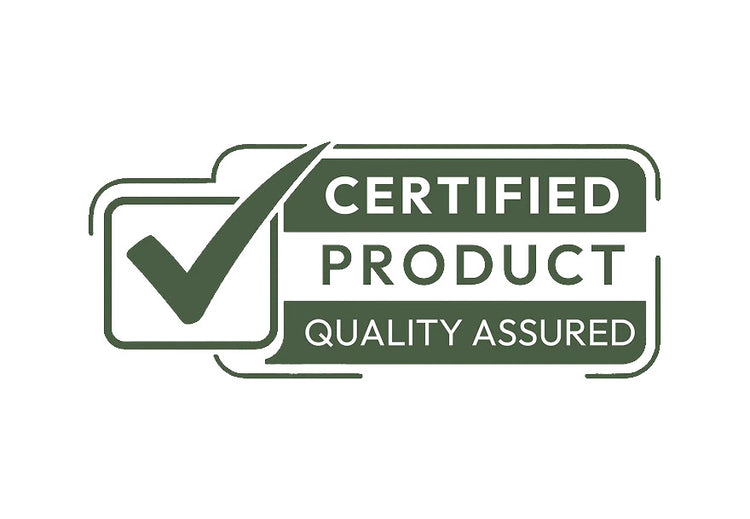 Certified product quality assured logo with a green check mark on a white background