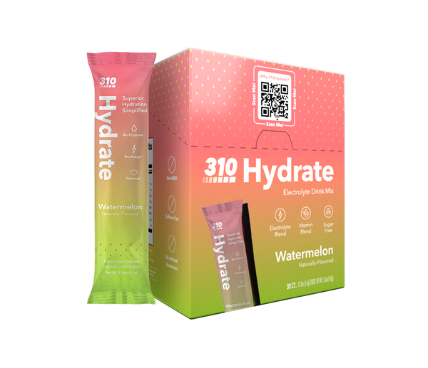 a pack of 310 hydrate watermelon electrolyte drink mix