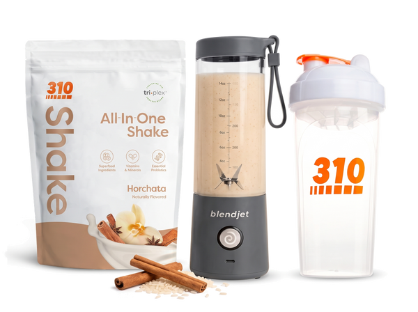 310 Blend & Go — Horchata All-In-One Shake, BlendJet 2 in Slate, and 310 shaker cup