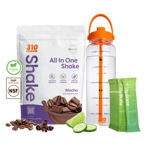 310 Hydration Bundle — Mocha All-In-One Shake, 14 Hydrate electrolyte sticks & 40oz water tracker bottle