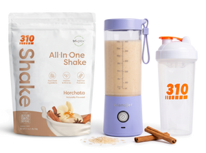 310 Blend & Go — Horchata All-In-One Shake, BlendJet 2 in Periwinkle, and 310 shaker cup