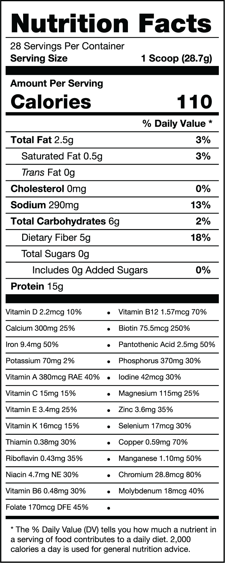 All-in-one meal shamrock cream nutrition facts label featuring the amount of calorie per serving.