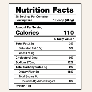 310 Horchata shake nutrition facts label.