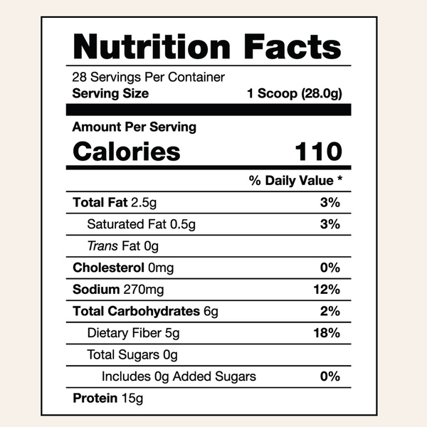 310 Horchata shake nutrition facts label.