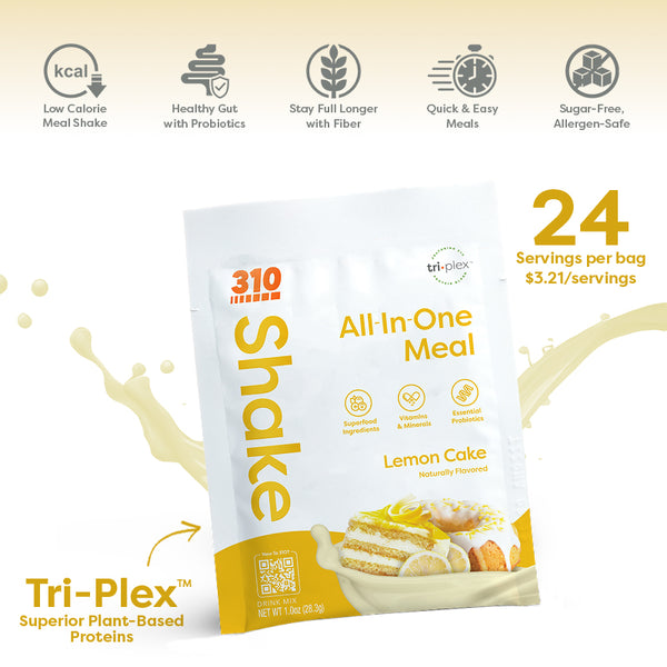 Lemon Cake Shake, a tri-plex pack and has 24 servings per pack.