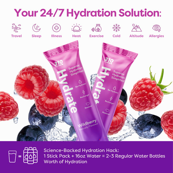 310 hydrate wildberry sticks, a 24/7 hydration solution