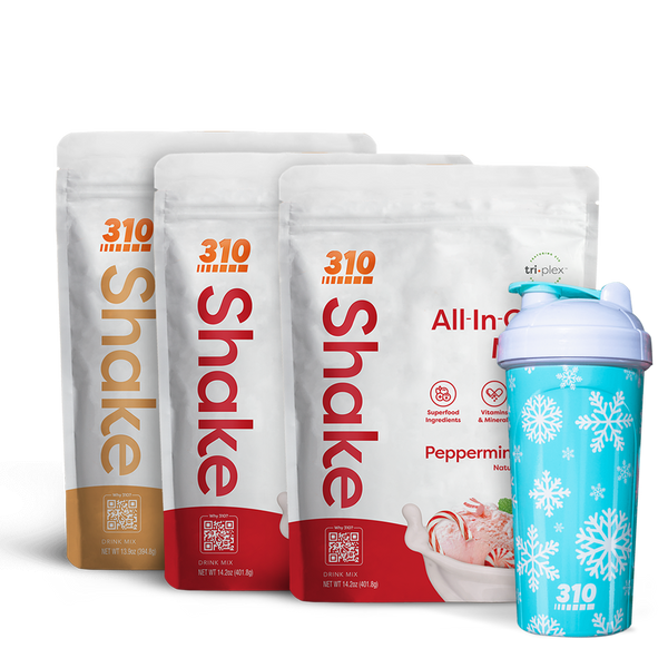 triple holiday bundle with two peppermint swirl, snickerdoodle and shaker cup
