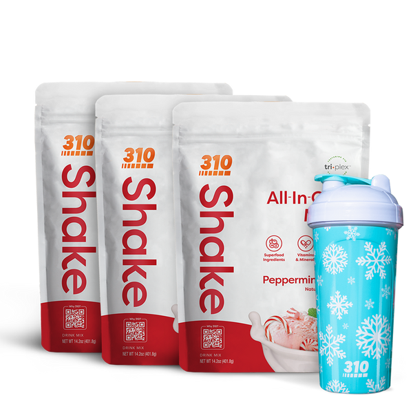 triple holiday bundle with peppermint swirl shake and holiday themed shaker cup