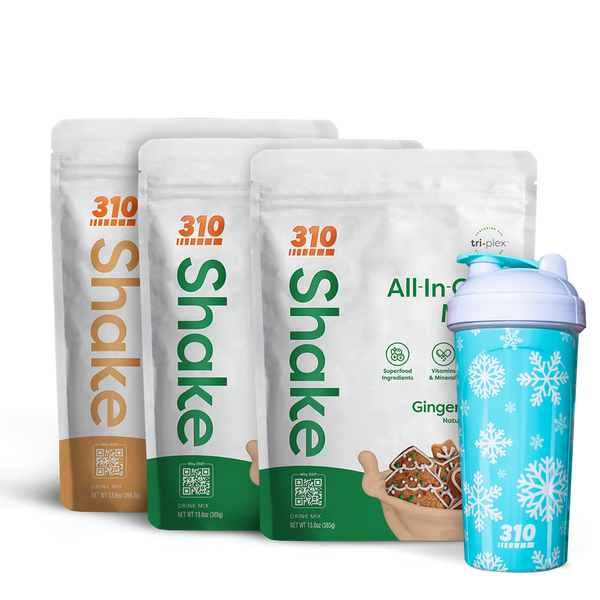 triple bundle with two gingerbread, snickerdoodle shake and a shaker cup
