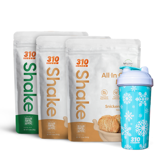 snickerdoodle shake and gingerbread triple pack with a holiday shaker cup