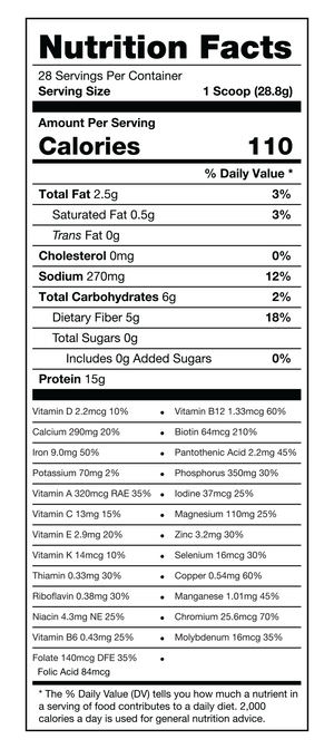310 Vanilla Cake All-In-One Shake Nutrition Facts label
