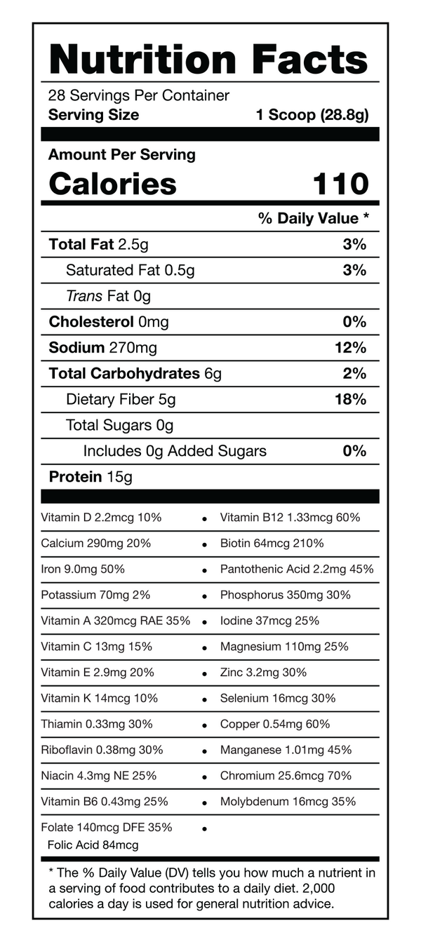 310 Vanilla Cake All-In-One Shake Nutrition Facts label