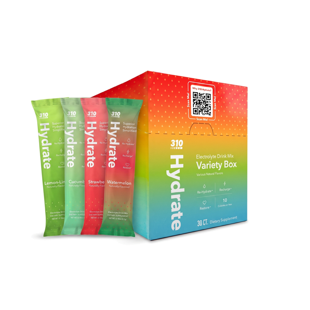 310 Hydrate Variety Box 30 CT with Lemon-Lime, Cucumber, Strawberry and Watermelon sticks