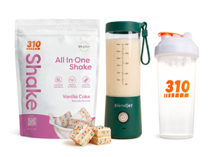310 Blend & Go — Vanilla Cake All-In-One Shake, BlendJet 2 in Emerald, and 310 shaker cup