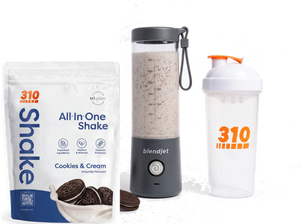 310 Blend & Go — Cookies & Cream All-In-One Shake, BlendJet 2 in Slate, and 310 shaker cup