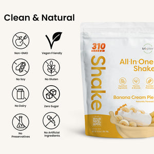 310 Shake Banana Cream Pie all-in-one shake pouch, clean and natural ingredients