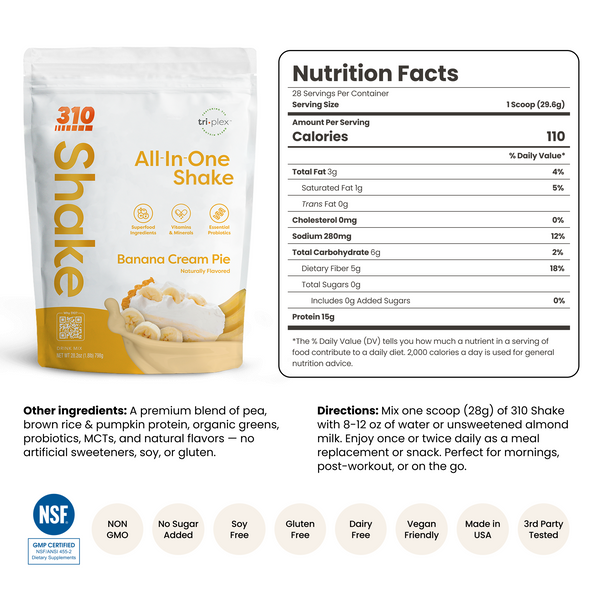 310 Shake Banana Cream Pie ingredients and superfood blend
