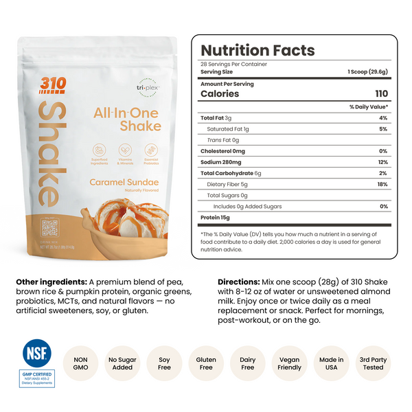 310 Caramel Sundae All-In-One Shake ingredients and nutrition facts