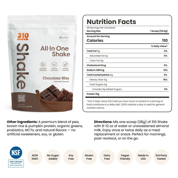 310 Shake Chocolate Bliss ingredients and superfood blend