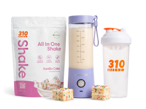 310 Blend & Go — Vanilla Cake All-In-One Shake, BlendJet 2 in Periwinkle, and 310 shaker cup
