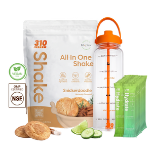 310 Hydration Bundle — Snickerdoodle All-In-One Shake, 14 Hydrate electrolyte sticks & 40oz water tracker bottle
