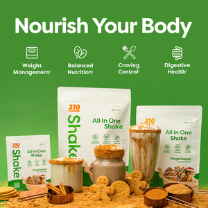 310 Shake Gingerbread all-in-one shake pouches, nourish your body graphic