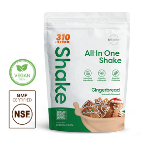 310 Shake Gingerbread all-in-one shake pouch with 100% Vegan and NSF GMP Certified badges