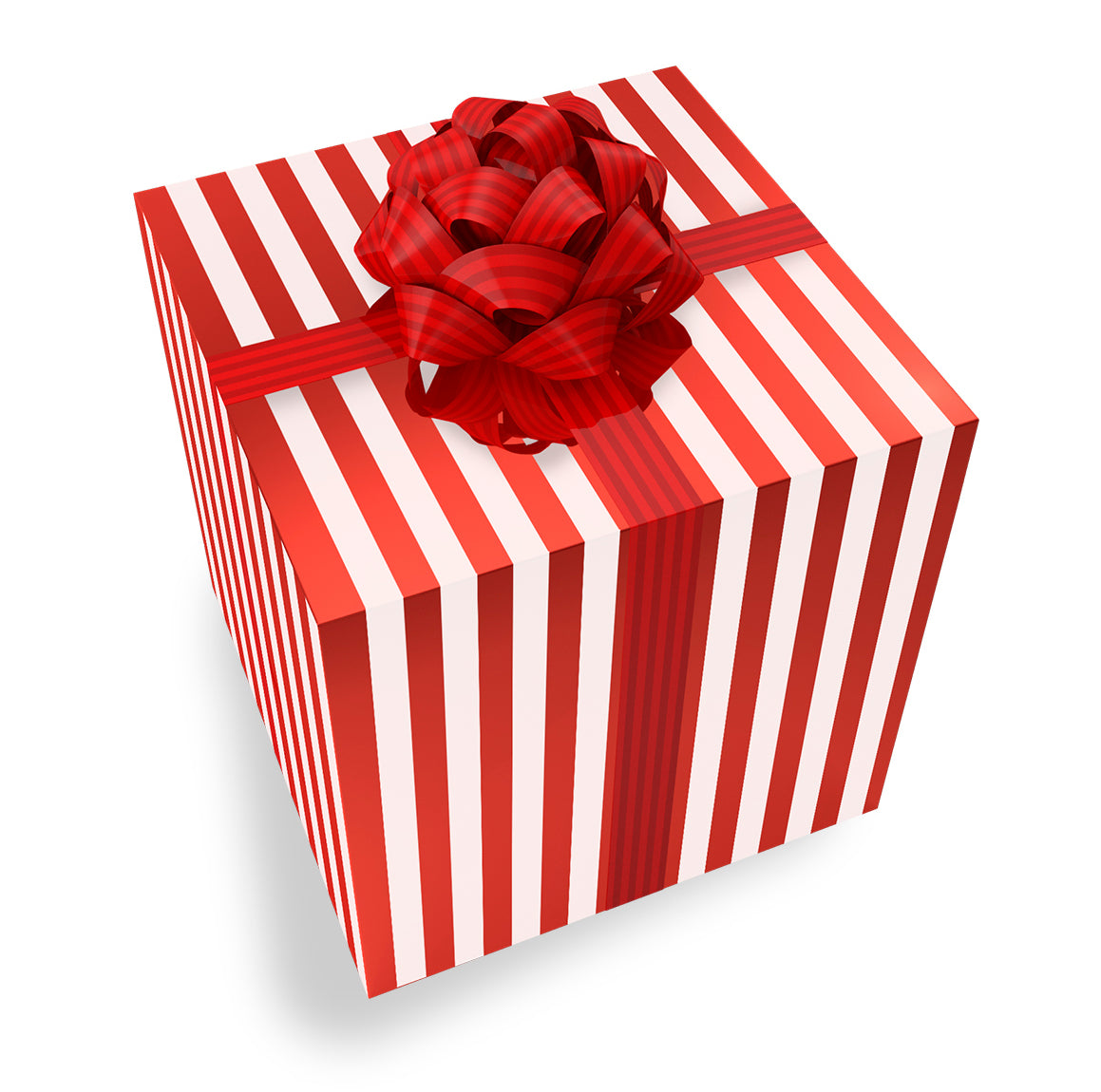 Red-striped gift box with a red bow