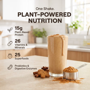 310 Shake Gingerbread: one shake, plant-powered nutrition. 15g plant-based protein, 26 vitamins and minerals, 25 superfoods, probiotics and digestive enzymes
