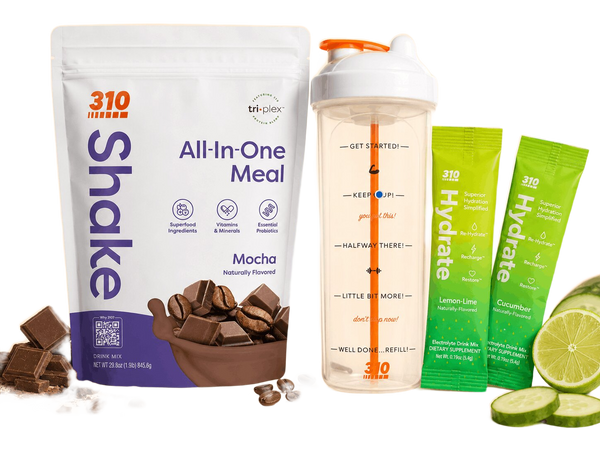 310 Hydration Bundle — Mocha shake, electrolytes & water-tracker bottle