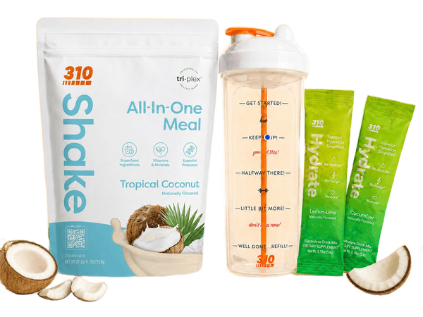 310 Hydration Bundle — Tropical Coconut shake, electrolytes & water-tracker bottle