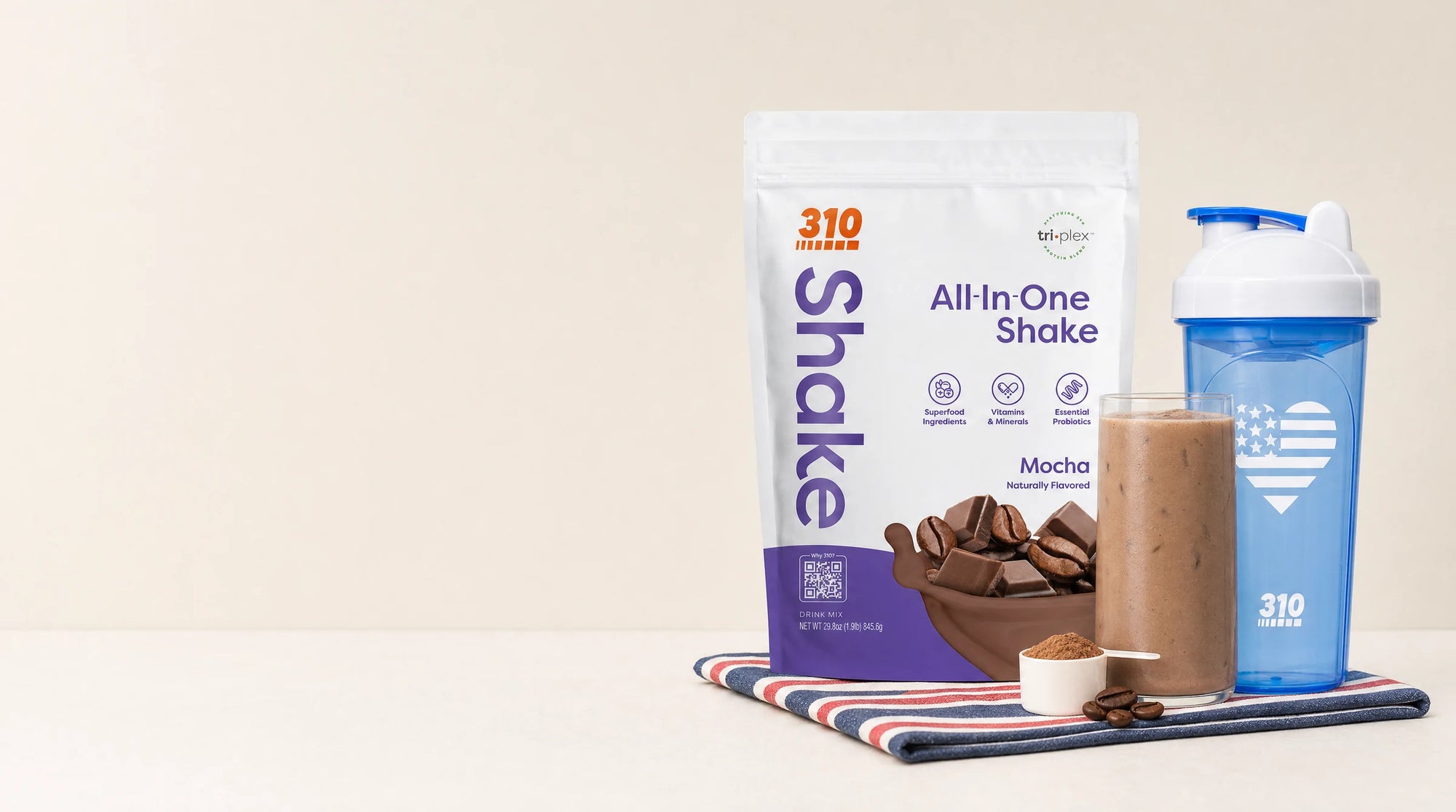 310 All-In-One Shake Mocha with the free Labor Day 310 shaker cup