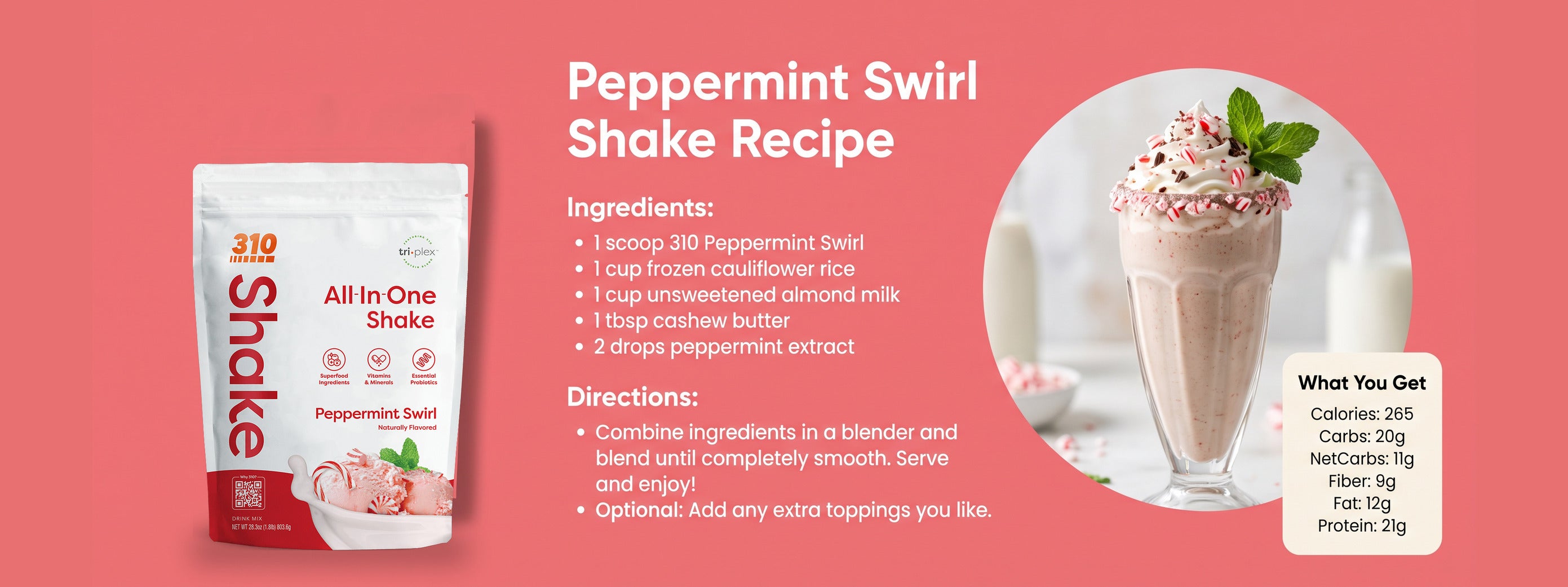 Peppermint Swirl Shake recipe made with 310 All-In-One Shake in Peppermint Swirl