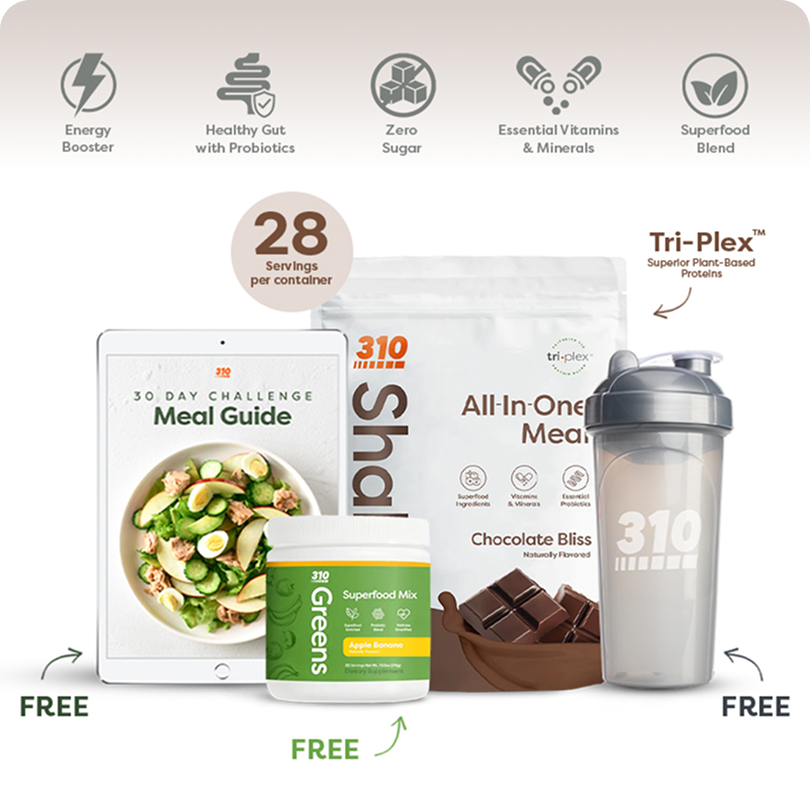Chocolate bliss 28 serving meal replacement with free greens, meal guide and shaker cup