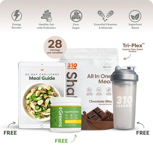 Chocolate bliss 28 serving meal replacement with free greens, meal guide and shaker cup