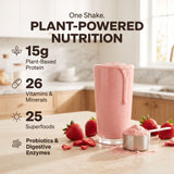 310 Shake Strawberry: one shake, plant-powered nutrition. 15g plant-based protein, 26 vitamins and minerals, 25 superfoods, probiotics and digestive enzymes
