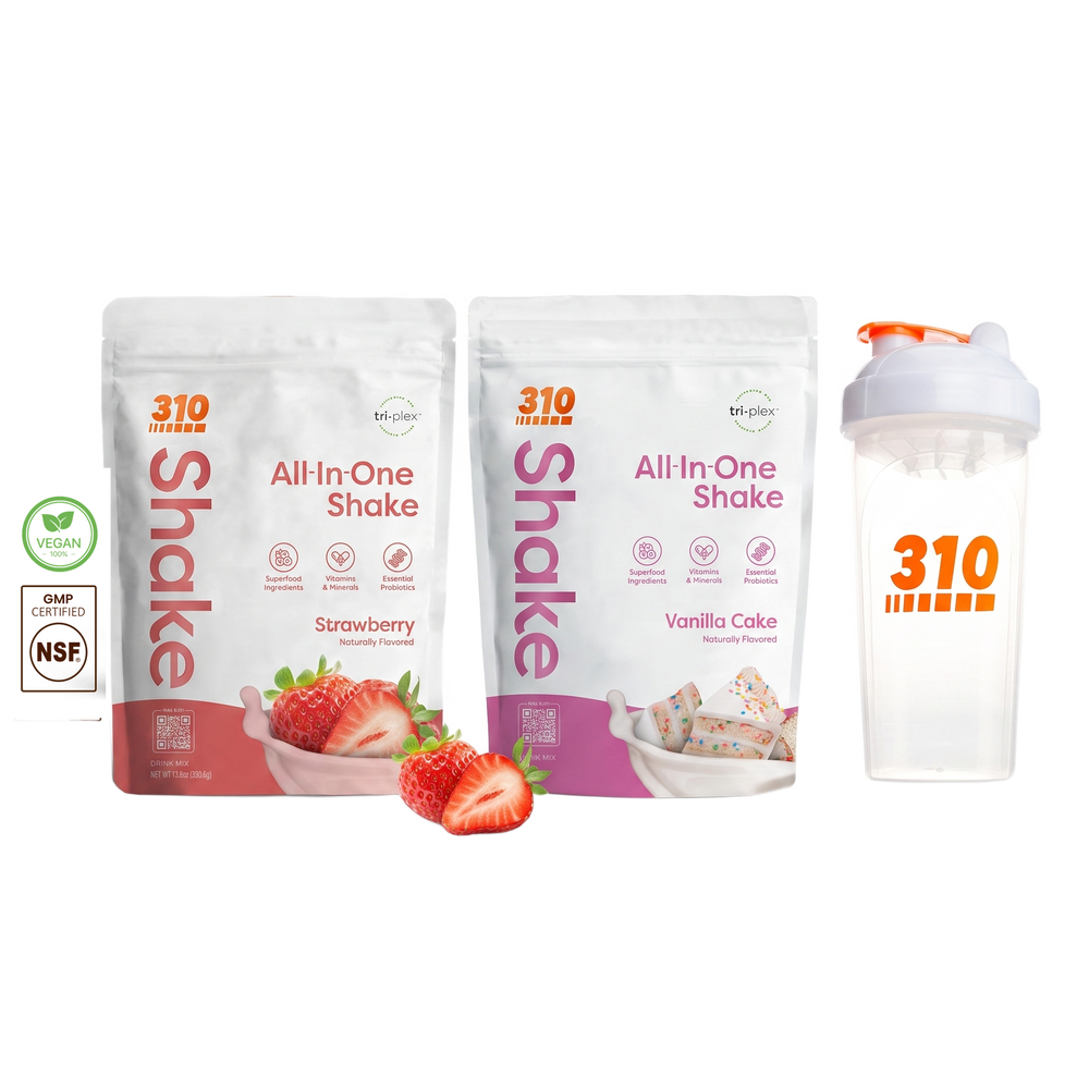 310 Best Seller Summer Duo — Strawberry & Vanilla Cake All-In-One Shakes (28 servings each) with shaker cup