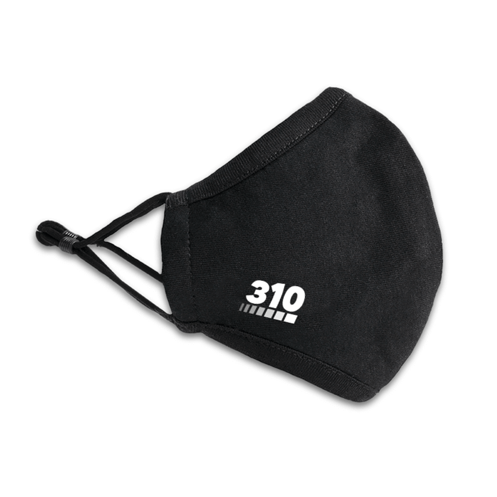 A black 310 Face Mask in a clear white background.