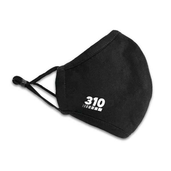 A black 310 Face Mask in a clear white background.
