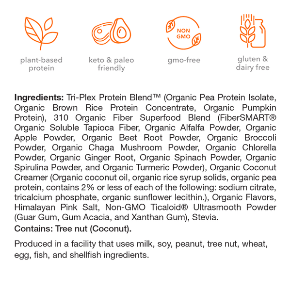 310 Nutrition Organic Salted Caramel Shake Ingredients Label