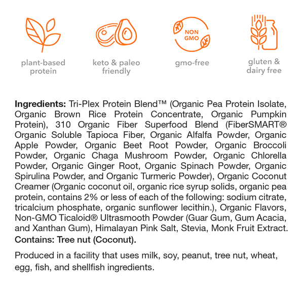 310 Nutrition Organic Vanilla Shake Ingredients Label