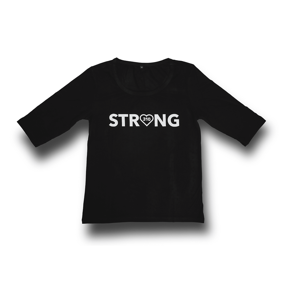 Black mid-sleeve strong shirt changing the "O" to a heart shape.