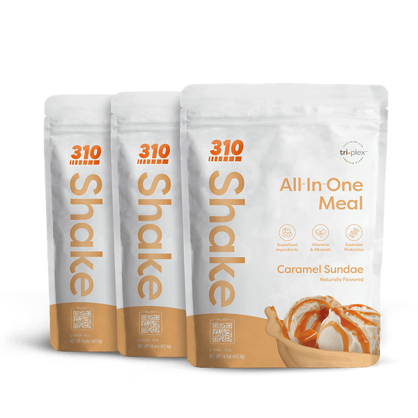 three packs of 14 serving caramel sundae meal replacement shake
