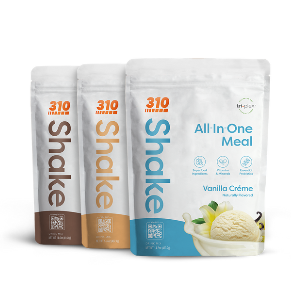 triple 14 servings of chocolate bliss, caramel sundae and vanilla creme shake