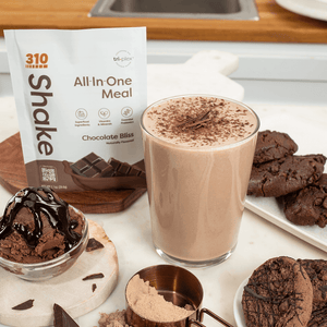 chocolate bliss shake surrounded with cookies and chocolate ice cream